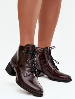 Kožené lakované dámské kotníkové boty na klínu Artiker 57C1119 bordó