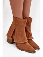 Dámské boty na podpatku se zavinutým lemem Idalia – camel