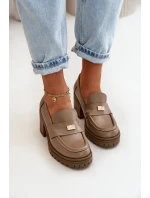 Zazoo 20168 Elegantní dámské polobotky na podpatku z pravé kůže tmavě béžové