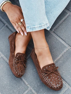 Zdobené dámské mokasíny z eko semiše hnědé Prissine