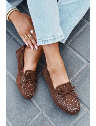 Zdobené dámské mokasíny z eko semiše hnědé Prissine