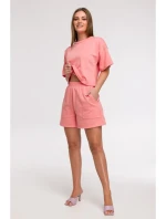 B295 Šortky s kapsami s nášivkami - korálová barva