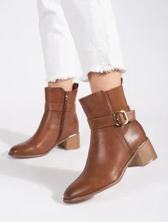 Originální kotníčkové boty hnědé dámské na širokém podpatku