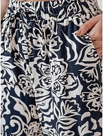 Dámské kalhoty ze široké látky TROPICAL SUN navy blue FashionStreet UY2632 Dámské kalhoty ze široké látky TROPICAL SUN navy blue FashionStreet UY2632