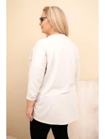 Dámská blůza Plus Size bavlněná s ohrnovacími rukávy a leopardím lampasem béžová