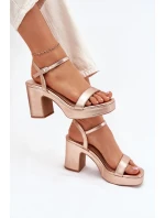 Eko Kožené Sandály Na Podpatku Růžové Zlato Lillita