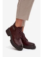 Nízké zateplené dámské kotníkové boty na klínku s ozdobným páskem bordó Therisse
