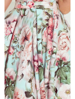 Šaty s delšími zády, výstřihem a páskem Numoco MAYA - zelené s květy