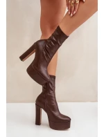 Boty Na Vysokém Podpatku A Platformě Tmavě Hnědé Tennira