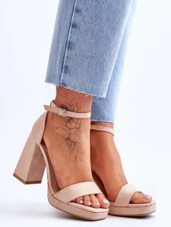 Módní semišové sandály na čtvercovém podpatku Béžové Merila