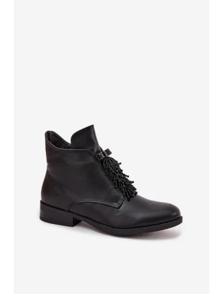 Dámské zateplené botky S.Barski – černé, na plochém podpatku