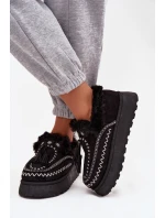 Dámské sněhule Ferayne na platformě s kožešinou a třásněmi – černé