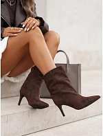 Dámské hnědé semišové kotníkové boty na jehlovém podpatku FashionStreet ZY1450