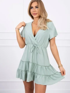 Šaty s obálkovým výstřihem tmavě mátové barvy