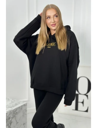 Izolovaná bavlněná souprava, mikina s vyšívacími + kalhotami černý Izolovaná bavlněná souprava, mikina s vyšívacími + kalhotami černý