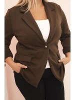 Dámská viskózová sako Plus Size s dlouhým rukávem a límcem hnědá