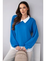 Dámská máslová mikina z viskózy s košilovou vsadkou chrpová