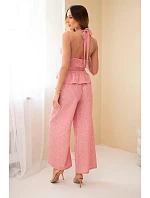 Dámský viskózový komplet vázaný top a kalhoty se širokou nohavicí tmavý pudrový růž