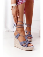 Šněrovací Klínové Sandály S Copánky Modré Run The World