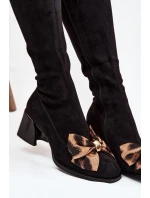 Dámské kozačky na klínku s ozdobnou mašlí D&A JC52-828 Černé