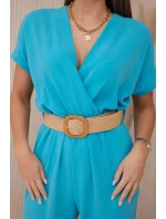 Kombinéza s ozdobným páskem v pase tyrkys