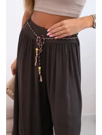 Dámské kalhoty z viskózy se širokými nohavicemi hnědý Dámské kalhoty z viskózy se širokými nohavicemi hnědý