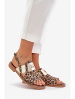 Zazoo 40385 Dámské Kožené Sandály S Leopardím Vzorem Hnědé