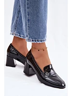 Kožené Lakované Dámské Lodičky na Podpatku Vinceza 18119 Černé