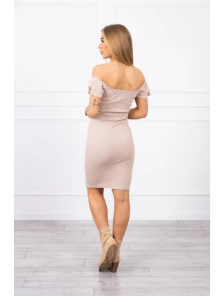 Pruhované nařasené šaty tmavě béžové