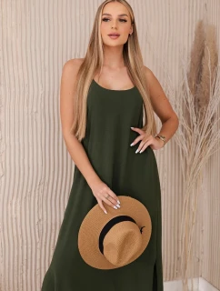 Dlouhé šaty bez ramínek khaki