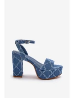 Džínové sandály na podpatku modré Acrana