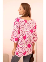 Dámská bavlněná blůza s etnickými vzory a ohrnutým rukávem fuchsie