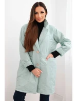 Dámská bunda Plus Size prošívaná s ozdobnými knoflíky a límcem tmavě mátová