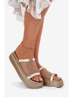 Zdobené dámské sandály na platformě se síťkou S.Barski MY51-016 zlaté