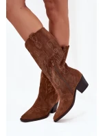 Semišové Dámské Kovbojské Boty Na Podpatku Camel Karira