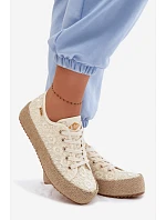 Krajkové tenisky Espadryle na platformě Lee Cooper LCW-26-31-4328 Béžové