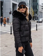 Dámská zimní prošívaná bunda s kožešinou, černá, FashionStreet TY5828 Dámská zimní prošívaná bunda s kožešinou, černá, FashionStreet TY5828