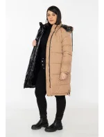 Černo-béžová hrubší oboustranná dámská zimní bunda (V767) Černo-béžová hrubší oboustranná dámská zimní bunda (V767)