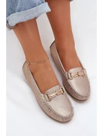 Lesklé Ploché Mokasíny Z Přírodní Kůže D&A LR51-546 Zlaté