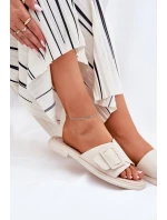 Kožené Dámské Pantofle S Přezkou D&A Béžové SJ2302-01