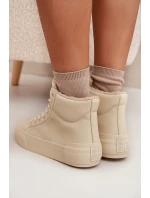 Zateplené dámské tenisky na platformě Big Star OO274795 Béžové