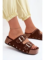 Dámské pantofle s přezkami a háčky Čokoládové Ledira