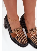 Dámské polobotky na sloupku s ražbou a zlatým detailem Novella – černo/béžové