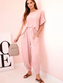 Komplet z viskózy halenka + kalhoty tmavě pudrově růžová