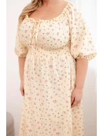 Dámská plus size šaty s výstřihem na šňůrky a elastickým pasem žlutá