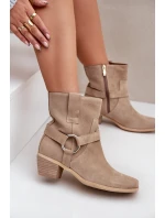 Boty z přírodní semišové kůže na podpatku Jasnobežové Zazoo 3444/2