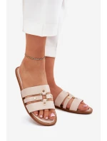 Ploché Dámské Pantofle Se Zlatým Detalem Béžové Noroti