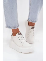 Kožené dámské tenisky na platformě Panterka Vinceza 89144 Bílé