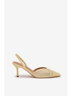 Sandály z pleteniny na jehlové podpatku žluté Hanelis