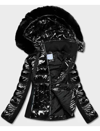 Černá krátká lesklá bunda pro přechodné období (DK100-1)